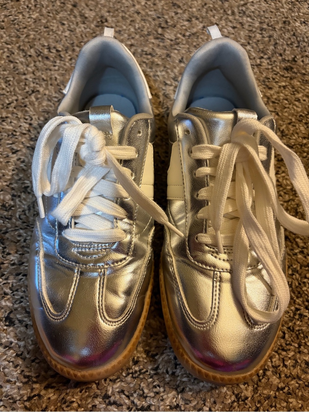 Women's Silver Athletic Sneakers with White Laces - Picture 2 of 4